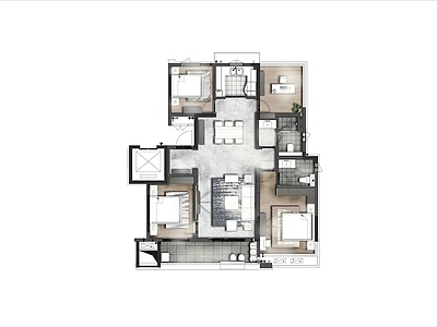 140m² 平层平面方案图 彩平图