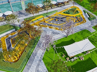 现代小区景观 街头绿地 曲线线性 市政公园 体育运动广场 滨水儿童乐园 运动健身区