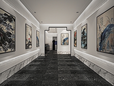 新中式美术展厅 展览馆 艺术馆 美术馆 画展 雕塑 画