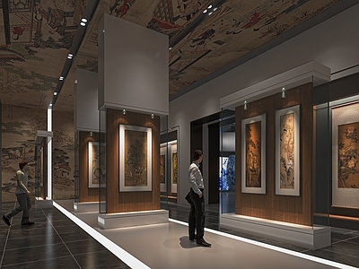 新中式字画展厅 美术展厅 展览馆 艺术馆 美术馆 展馆 展台 卷轴字画