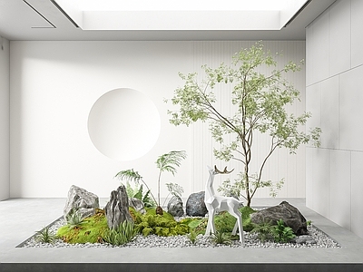 现代室内景观 植物堆 小品 树 蕨类植物