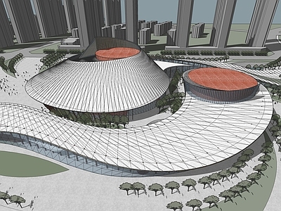 现代弧形展览馆建筑