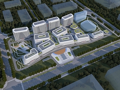 现代医疗建筑 医院规划鸟瞰 住院部