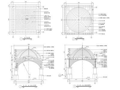 欧式四方圆顶景观亭详图 施工图