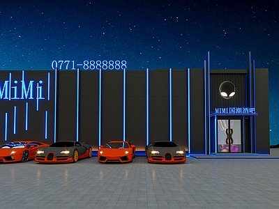 现代酒吧门头 酒吧 头 外星人 跑车