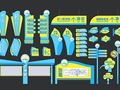 现代校园导视牌 指示牌 警示牌 指引牌 牌 宣传栏 路标