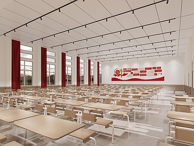 现代员工食堂 食堂桌椅 餐厅餐桌椅 党建文化墙 恒温打菜池