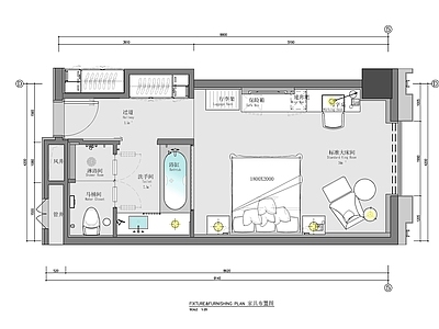 希尔顿酒店标准大床房室内 施工图 客房
