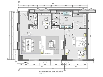 希尔顿酒店行政套房客房 施工图 客房
