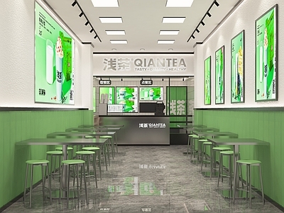 现代奶茶店 备餐区 单层 收银