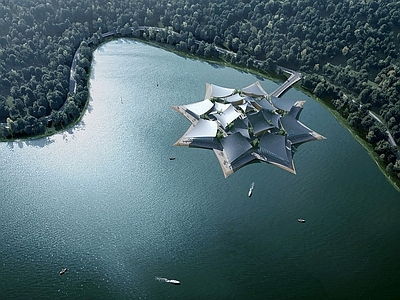 现代水上展览馆 水上建筑 异形建筑