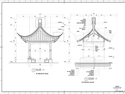 最新仿木南方翘脚木结构景观亭 施工图