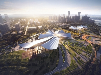 现代文体中心展览馆建筑 艺术馆滨海花瓣剧院