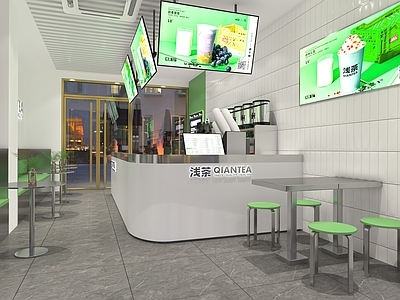 现代奶茶店 备餐区 单层 收银