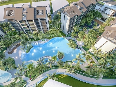 现代小区景观 大泳池 休闲度假 水景 林荫大道 住宅景观