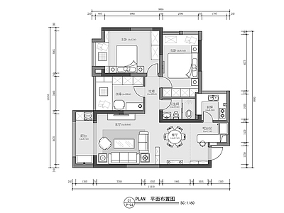 95㎡三房家装室内 施工图   平层