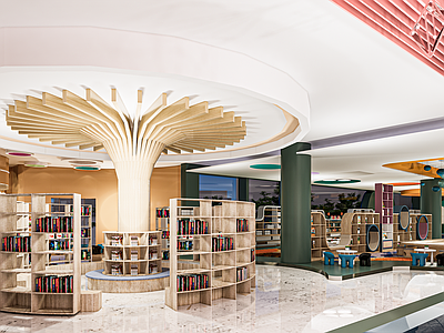 现代图书馆 书店 儿童区 亲子乐园 圆桌 书架