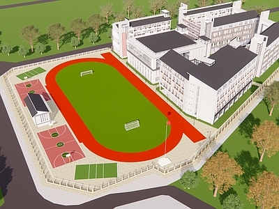 现代校园景观 操场教学楼