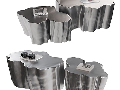 现代极简不锈钢茶几 子母形 金属茶几