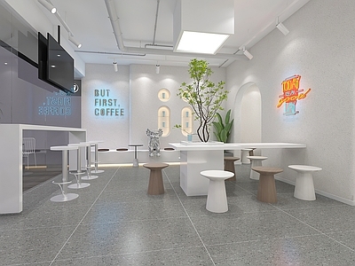 现代网红奶茶店 户外 单层 收银