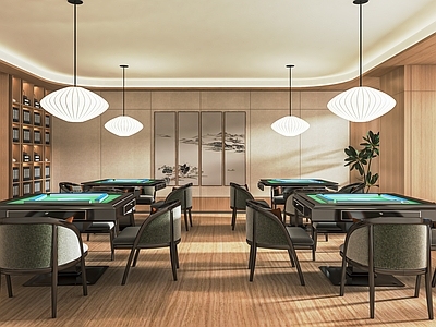 新中式棋牌室 麻将室 多功能室 娱乐室 单椅 装饰柜
