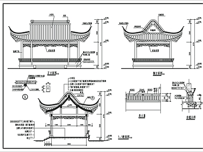 仿古四方亭建筑 施工图