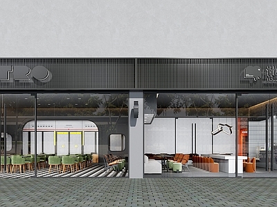 现代奶茶店 备餐区 户外 单层 收银前台 休息区