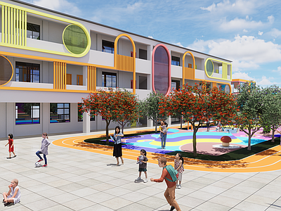 现代学校建筑景观 校园景观 中小学建筑 小学建筑 教学楼 教育建筑