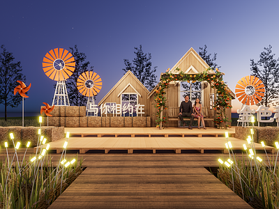 现代网红打卡稻田 网红稻田小品