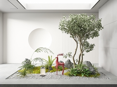 现代室内景观 植物堆 小品 树 蕨类植物