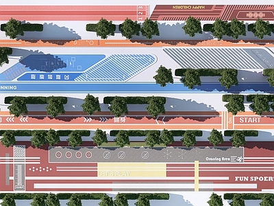 现代健身步道 绿道 公园景观 小游园 园路 跑道 公园步道