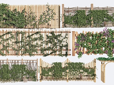 现代围栏 栅栏 篱笆 植物墙 藤蔓墙 实木栏杆