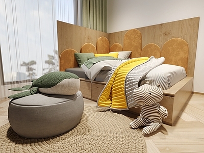现代儿童房 玩具 矮床 小孩床具 毛毯 儿童
