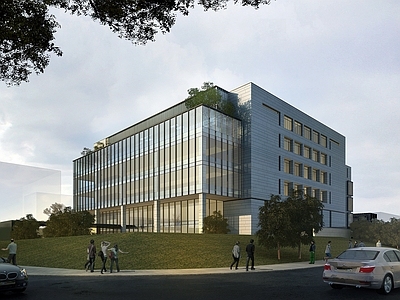 现代多层办公商务大楼建筑效果图 施工图