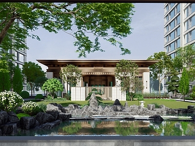 新中式小区景观 住宅