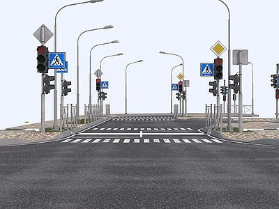 现代道路 公路 红绿灯场景 弧形马路道路丁字路口十字路口公路场景 公路