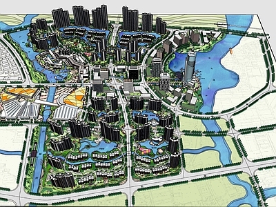 现代大型社区鸟瞰图规划