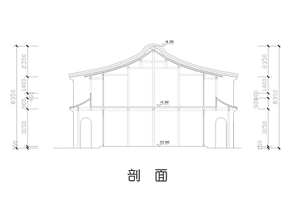 民俗街三间一进二层商业建筑 施工图