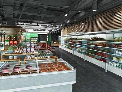 现代便利店 超市 小卖部 服务台 货架 收银台 果蔬区 生鲜区