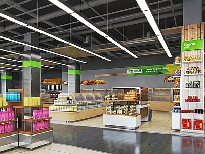 现代便利店门头 超市 小卖部 服务台 货架 收银台 生活用品区