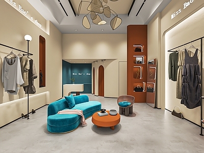 现代服装店 女装店 服装货架 展台 收银台 异形展柜 试衣镜 中岛展台