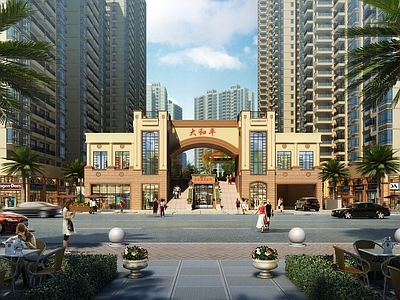 欧式古典住宅区入口大门 保安亭楼 小区入口