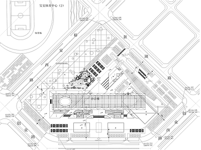 某市体育馆及城市广场总平面图