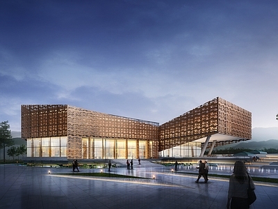多层艺术中心展览馆建筑平面图 效果图
