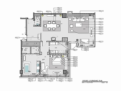 150㎡酒店豪华客房套房室内 施工图 客房