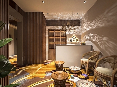 东南亚美容SPA店 前台 装饰画 地毯