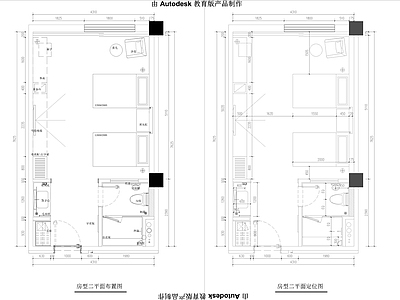 酒店双人房 施工图 客房