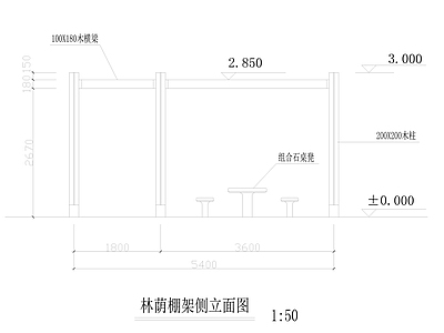 现代综合景观图库 林荫棚架详图 施工图