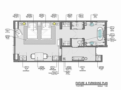 55㎡酒店标准双人间室内 施工图 客房