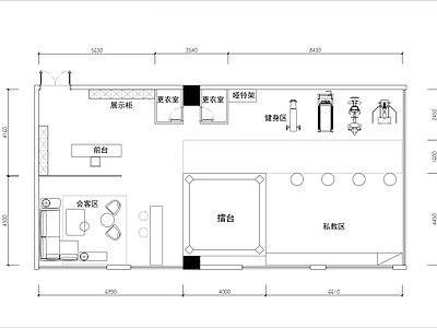 120㎡健身工作室平面图 工装平面图